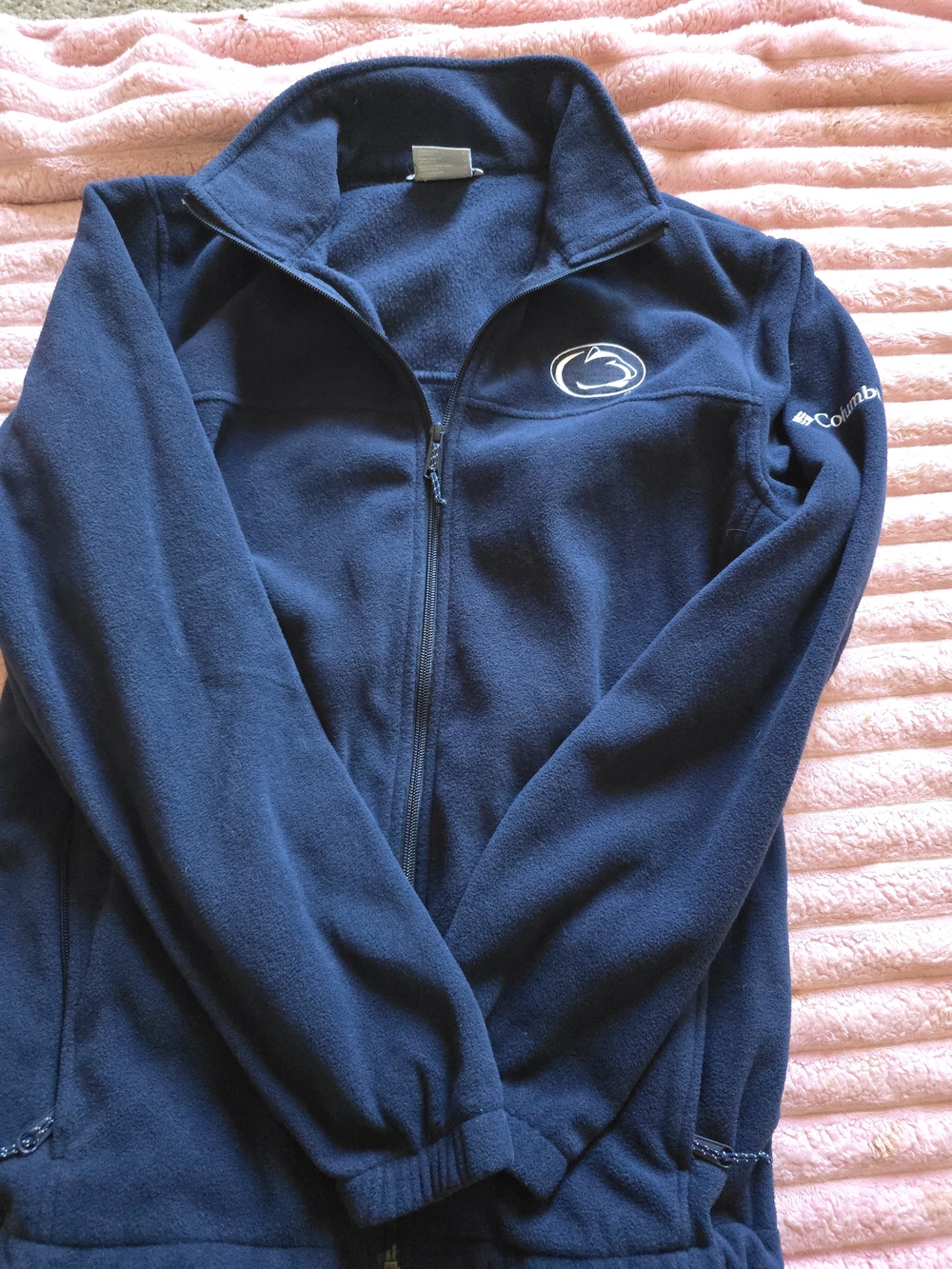 Columbia Navy Full‑Zip Teddy Fleece Jacket with Penn State Logo